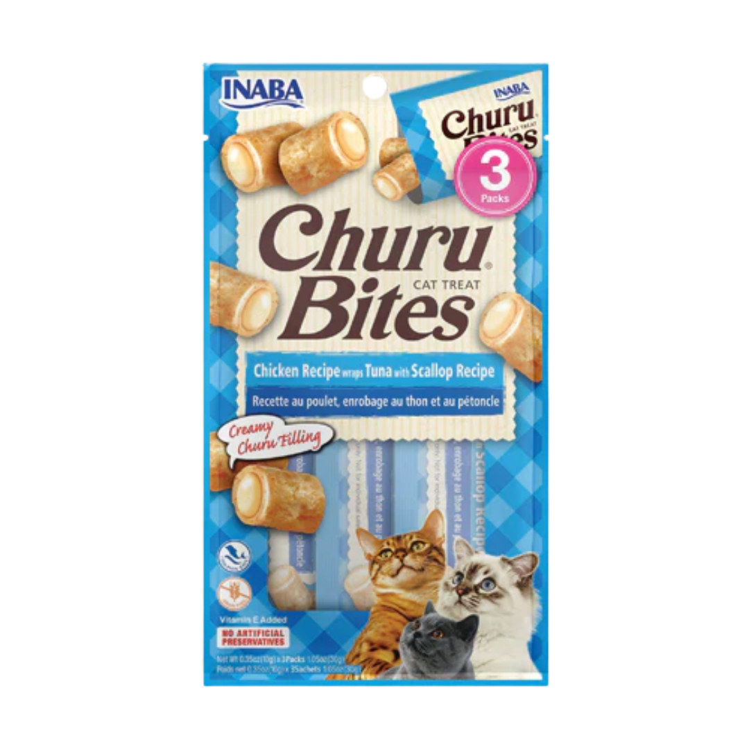 Snack Gato Churu Bites Nuggets Pollo con Atún y Escalope (Chicken, Tuna With Scallop) 3 Unidades 30 gr