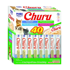 Snack Gato Churu Cremoso Variedad Mariscos (Seafood Variety) Caja 40 Unidades 560 gr