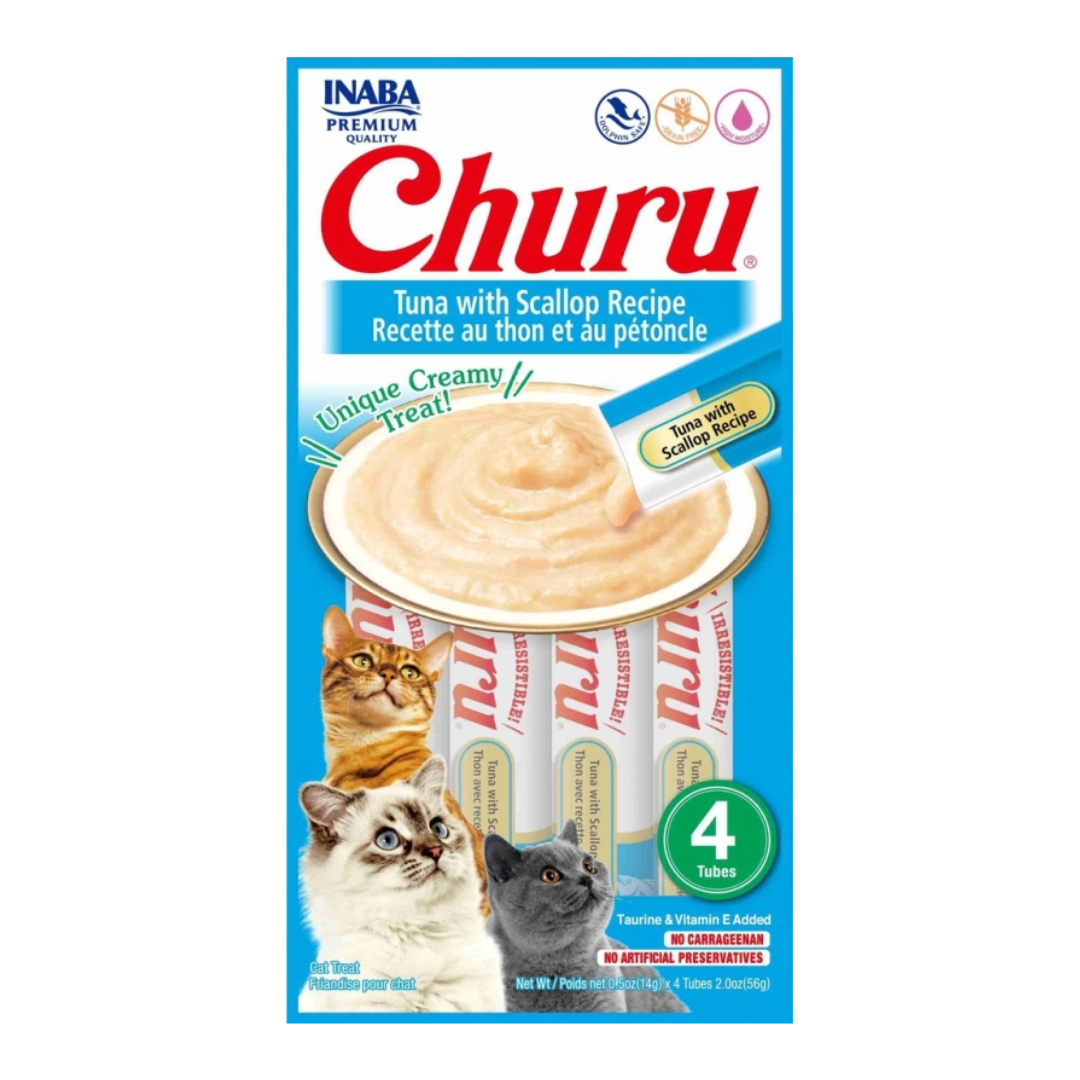 Snack Gato Churu Cremoso Atún con Escalope (Tuna With Scallop) 4 Unidades 56 gr