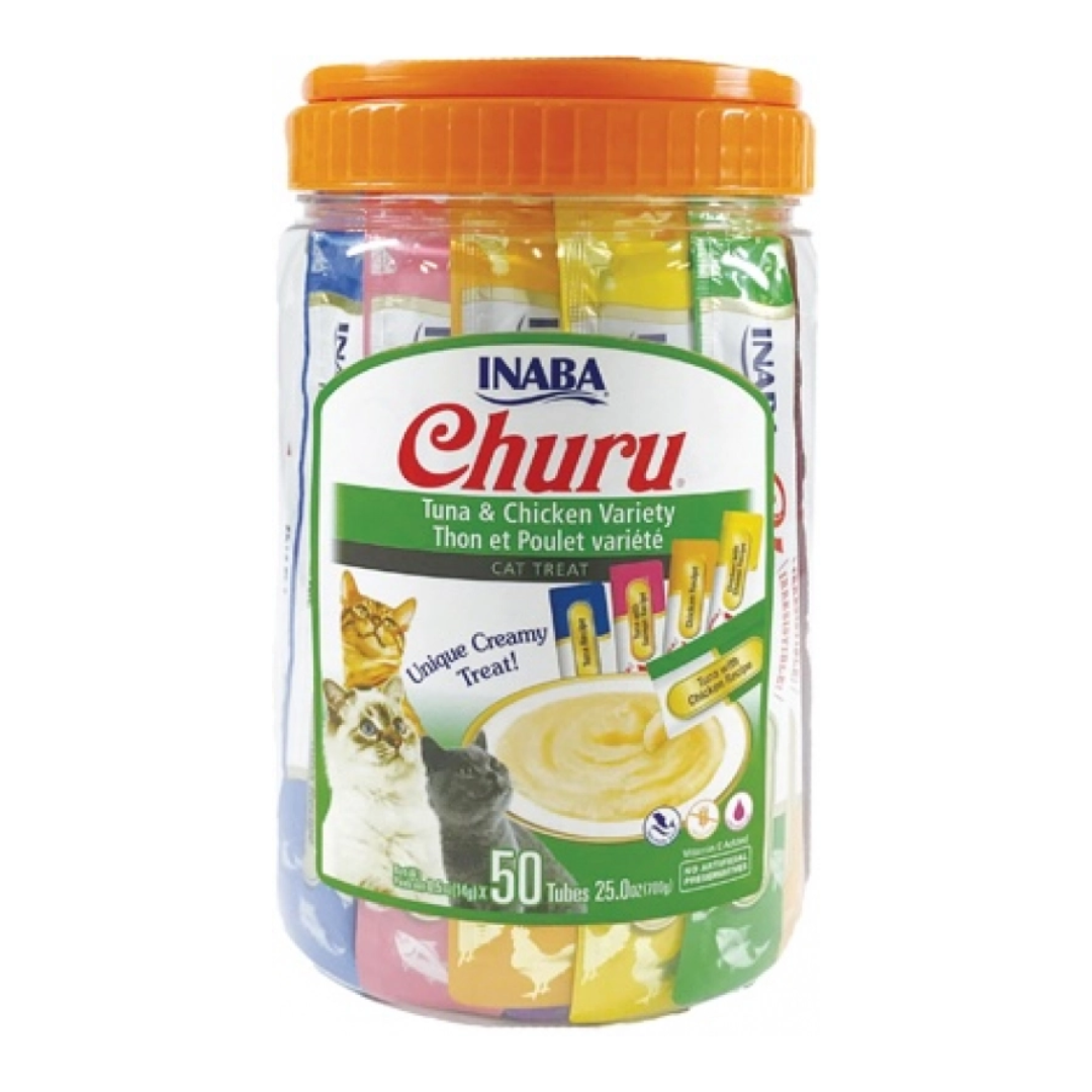 Snack Gato Churu Cremoso Bombonera Variedades de Atún y Pollo 50 Unidades