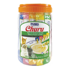 Snack Gato Churu Cremoso Bombonera Variedades de Atún y Pollo 50 Unidades