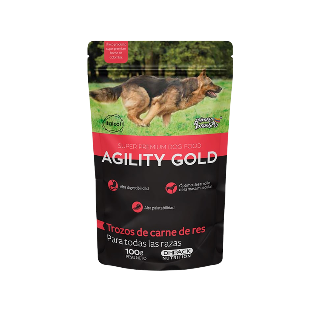 Alimento Húmedo Perro Adulto Agility Gold Pouch / Trozos Carne de Res 100 gr